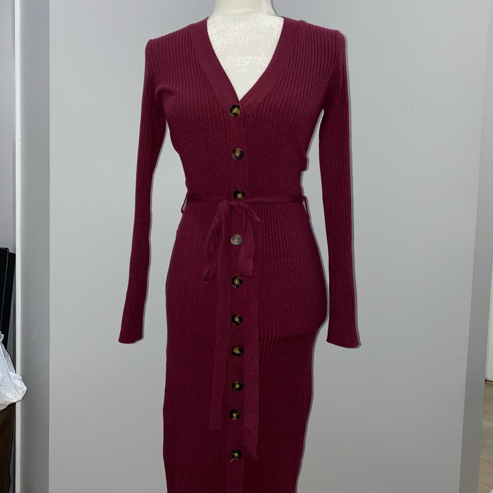 Midi Knit Dress with Belt - Picture 1 of 2
